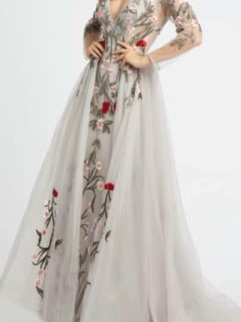 Stunning Mac Duggal floral embroidered Couture gown long sleeve V-neck - Picture 5 of 5